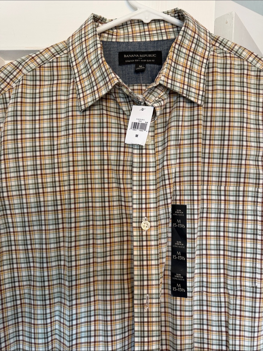 Banana Republic Men's Plaid Button-Down Shirt in Brown, Green, Cream NWT